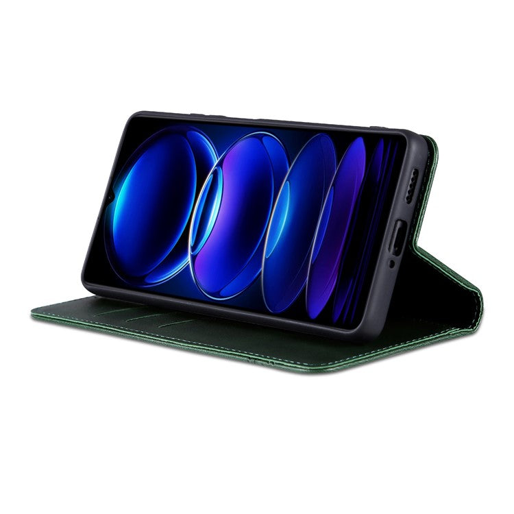 AZNS For Xiaomi Poco C75 4G / Redmi 14R 5G / 14C 4G Case Cowhide Texture PU Leather Wallet Phone Cover - Green