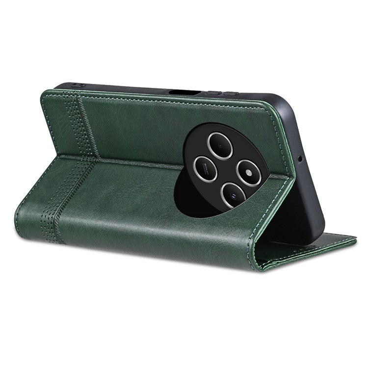 AZNS For Xiaomi Poco C75 4G / Redmi 14R 5G / 14C 4G Case Cowhide Texture PU Leather Wallet Phone Cover - Green
