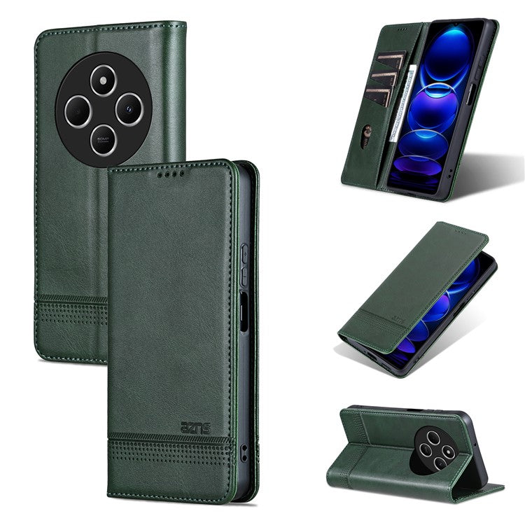 AZNS For Xiaomi Poco C75 4G / Redmi 14R 5G / 14C 4G Case Cowhide Texture PU Leather Wallet Phone Cover - Green