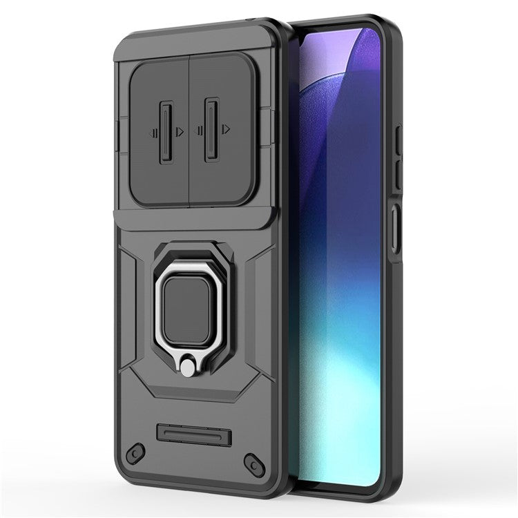 For Xiaomi Poco C75 4G / Redmi 14R 5G / 14C 4G Case PC+TPU Kickstand Phone Protector with Lens Cover - Black