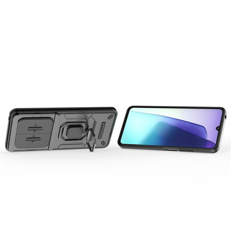 For Xiaomi Poco C75 4G / Redmi 14R 5G / 14C 4G Case PC+TPU Kickstand Phone Protector with Lens Cover - Black