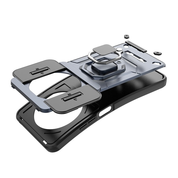 For Xiaomi Poco C75 4G / Redmi 14R 5G / 14C 4G Case PC+TPU Kickstand Phone Protector with Lens Cover - Black