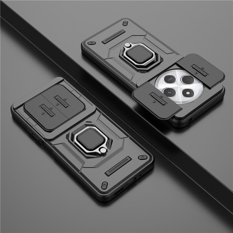 For Xiaomi Poco C75 4G / Redmi 14R 5G / 14C 4G Case PC+TPU Kickstand Phone Protector with Lens Cover - Black