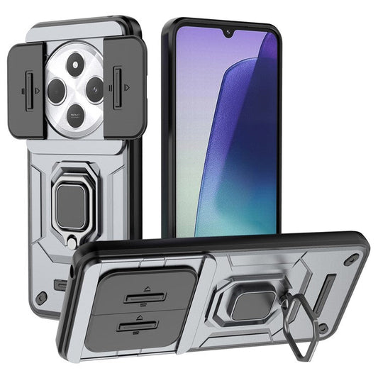 For Xiaomi Poco C75 4G / Redmi 14R 5G / 14C 4G Case PC+TPU Kickstand Phone Protector with Lens Cover - Grey