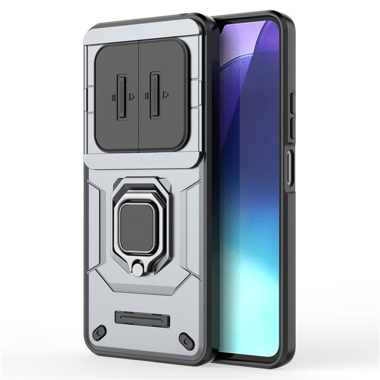 For Xiaomi Poco C75 4G / Redmi 14R 5G / 14C 4G Case PC+TPU Kickstand Phone Protector with Lens Cover - Grey