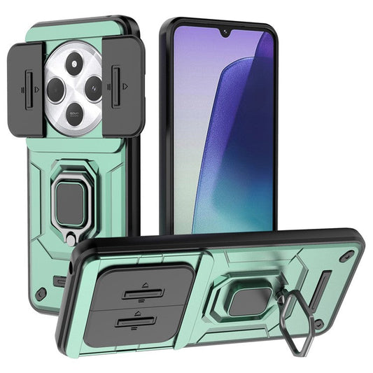 For Xiaomi Poco C75 4G / Redmi 14R 5G / 14C 4G Case PC+TPU Kickstand Phone Protector with Lens Cover - Green