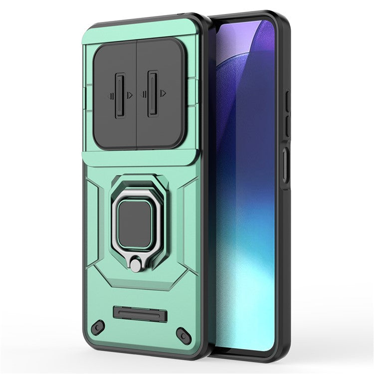 For Xiaomi Poco C75 4G / Redmi 14R 5G / 14C 4G Case PC+TPU Kickstand Phone Protector with Lens Cover - Green