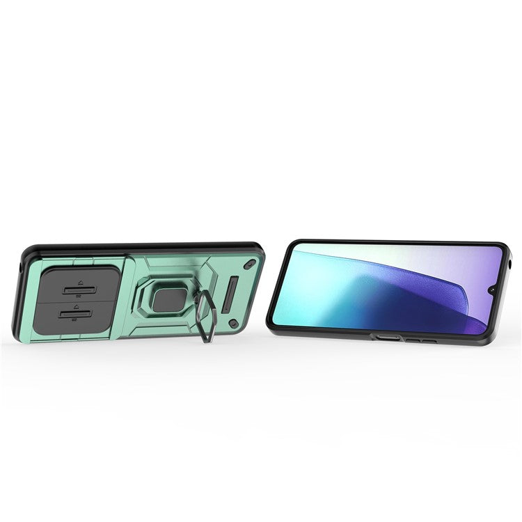 For Xiaomi Poco C75 4G / Redmi 14R 5G / 14C 4G Case PC+TPU Kickstand Phone Protector with Lens Cover - Green