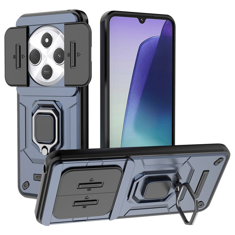 For Xiaomi Poco C75 4G / Redmi 14R 5G / 14C 4G Case PC+TPU Kickstand Phone Protector with Lens Cover - Blue