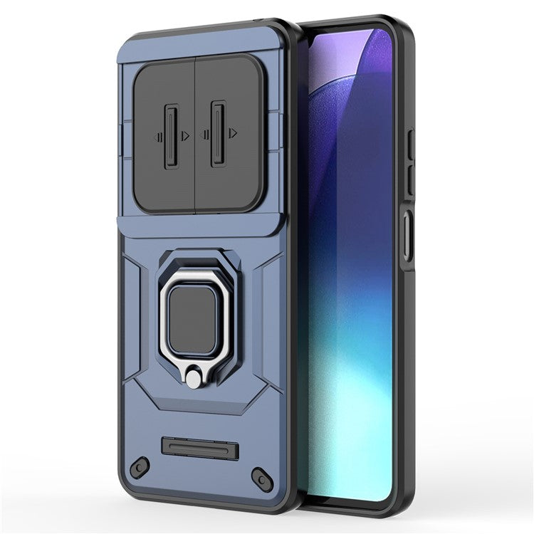 For Xiaomi Poco C75 4G / Redmi 14R 5G / 14C 4G Case PC+TPU Kickstand Phone Protector with Lens Cover - Blue
