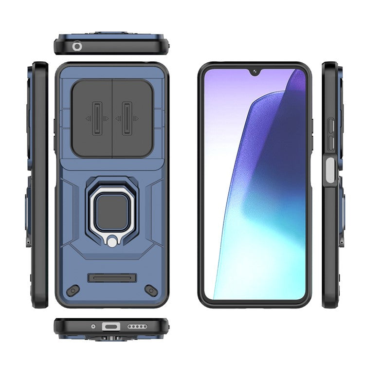 For Xiaomi Poco C75 4G / Redmi 14R 5G / 14C 4G Case PC+TPU Kickstand Phone Protector with Lens Cover - Blue