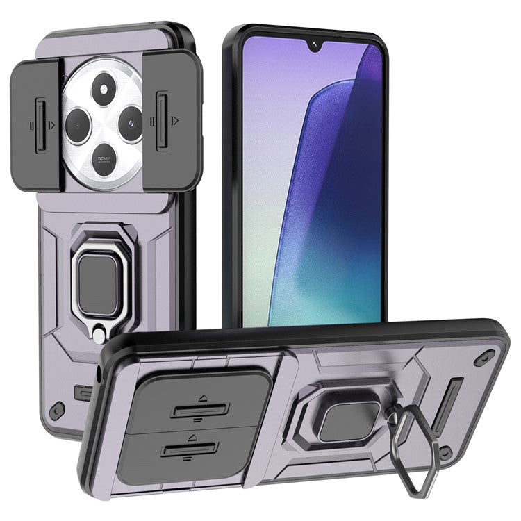 For Xiaomi Poco C75 4G / Redmi 14R 5G / 14C 4G Case PC+TPU Kickstand Phone Protector with Lens Cover - Purple