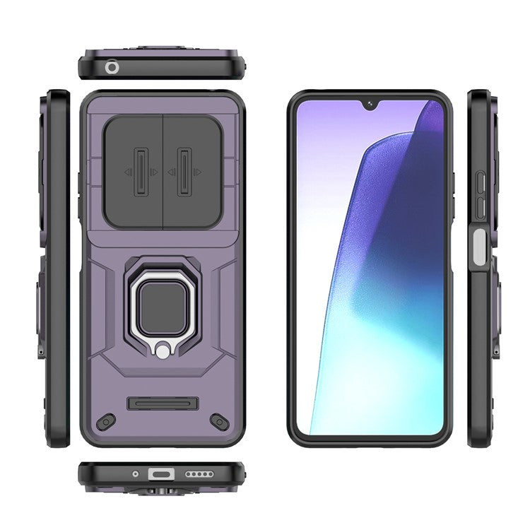 For Xiaomi Poco C75 4G / Redmi 14R 5G / 14C 4G Case PC+TPU Kickstand Phone Protector with Lens Cover - Purple