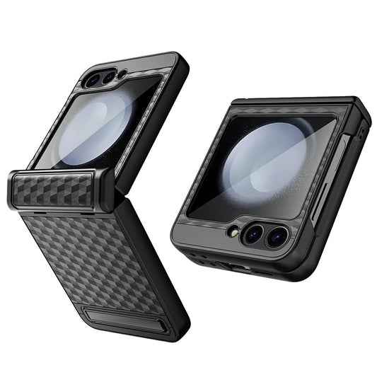 For Samsung Galaxy Z Flip7 FE 5G / Z Flip6 5G Case Hinge Protection Kickstand Hard PC Phone Cover with Screen Film - Black