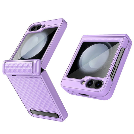 For Samsung Galaxy Z Flip7 FE 5G / Z Flip6 5G Case Hinge Protection Kickstand Hard PC Phone Cover with Screen Film - Purple