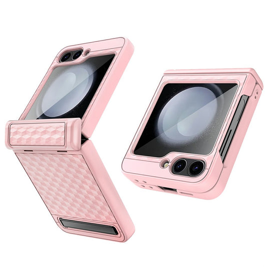 For Samsung Galaxy Z Flip7 FE 5G / Z Flip6 5G Case Hinge Protection Kickstand Hard PC Phone Cover with Screen Film - Pink