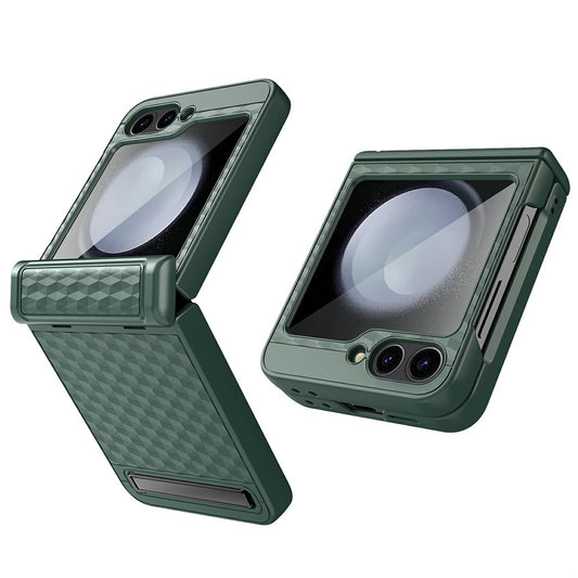 For Samsung Galaxy Z Flip7 FE 5G / Z Flip6 5G Case Hinge Protection Kickstand Hard PC Phone Cover with Screen Film - Green