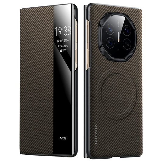 SULADA For Huawei Mate XT Ultimate Case View Window Leather Phone Cover with Auto Wake / Sleep - Brown