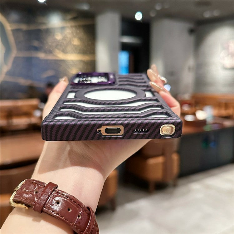 For Samsung Galaxy S24 Case Compatible with MagSafe Frameless Kickstand PC Phone Cover Carbon Fiber Texture - Grey