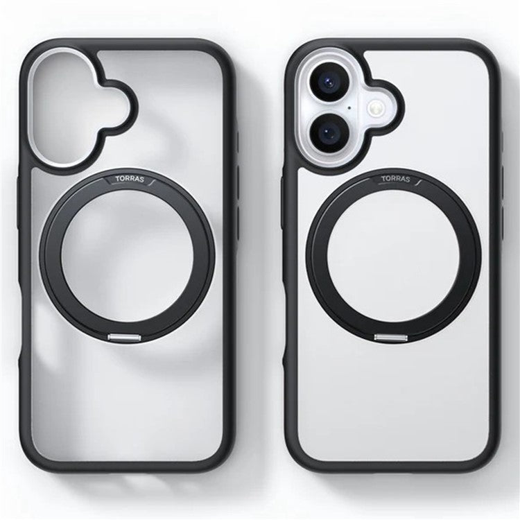 TORRAS Ostand R Fusion For iPhone 16 Plus Case 360 Degree Rotating Kickstand TPU+PC Phone Cover Compatible with MagSafe - Black
