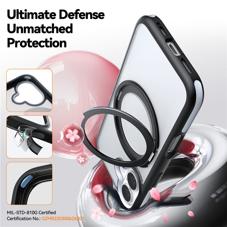 TORRAS Ostand R Fusion For iPhone 16 Plus Case 360 Degree Rotating Kickstand TPU+PC Phone Cover Compatible with MagSafe - Black