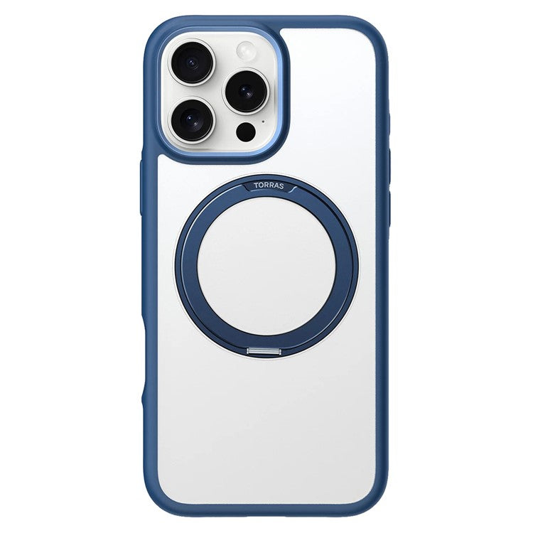 TORRAS Ostand R Fusion For iPhone 16 Pro Case 360 Degree Rotating Kickstand TPU+PC Phone Cover Compatible with MagSafe - Navy Blue