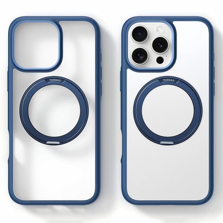 TORRAS Ostand R Fusion For iPhone 16 Pro Case 360 Degree Rotating Kickstand TPU+PC Phone Cover Compatible with MagSafe - Navy Blue