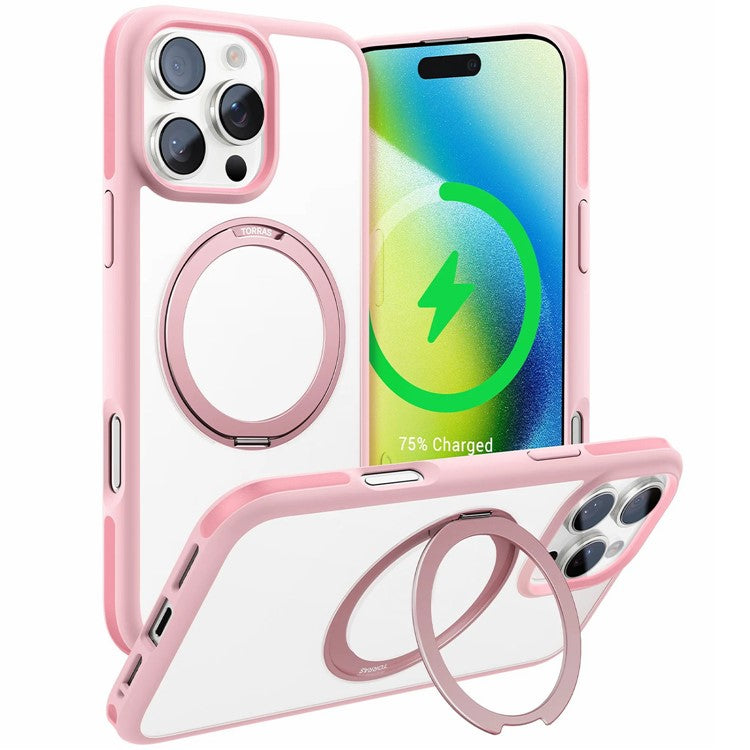 TORRAS Ostand R Fusion For iPhone 16 Pro Case 360 Degree Rotating Kickstand TPU+PC Phone Cover Compatible with MagSafe - Navy Blue