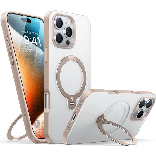 TORRAS For iPhone 16 Pro Case Compatible with MagSafe Rotating Kickstand PC+TPU Phone Cover - Desert Gold
