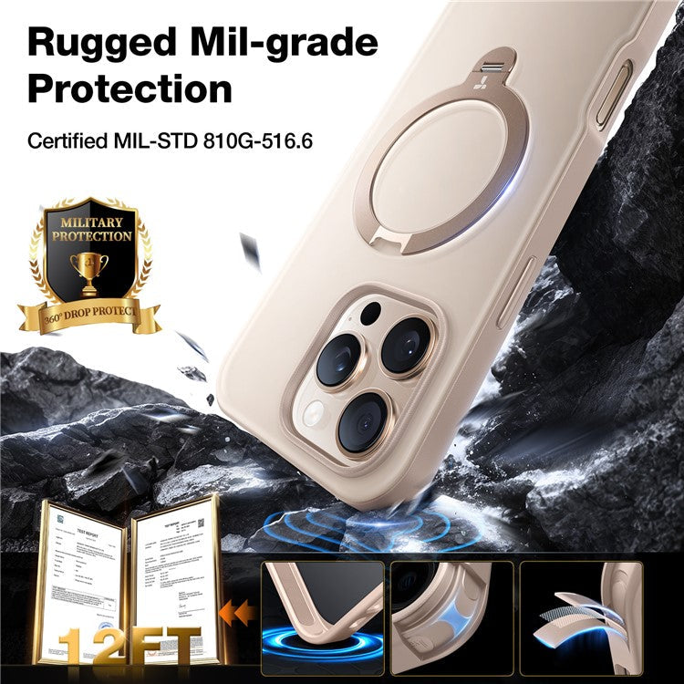 TORRAS For iPhone 16 Pro Case Compatible with MagSafe Rotating Kickstand PC+TPU Phone Cover - Desert Gold