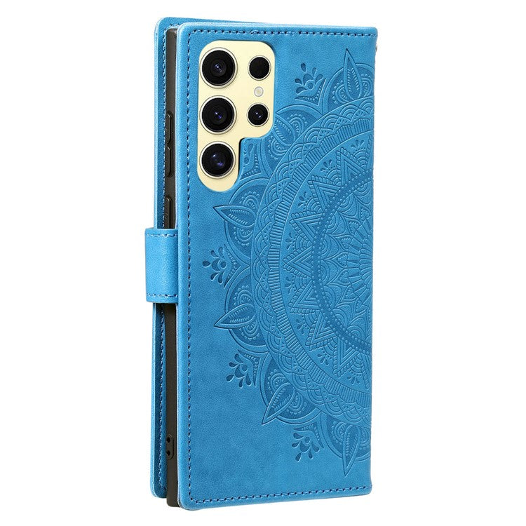 For Samsung Galaxy S25 Ultra Case Imprinted Totem PU Leather Wallet Stand Phone Cover - Blue