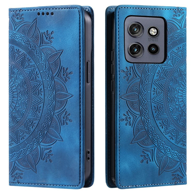 Style 010 For Motorola Edge 50 Neo 5G / Moto S50 5G / Thinkphone 25 5G Case Mandala Pattern Magnetic Closing Leather Phone Cover - Blue