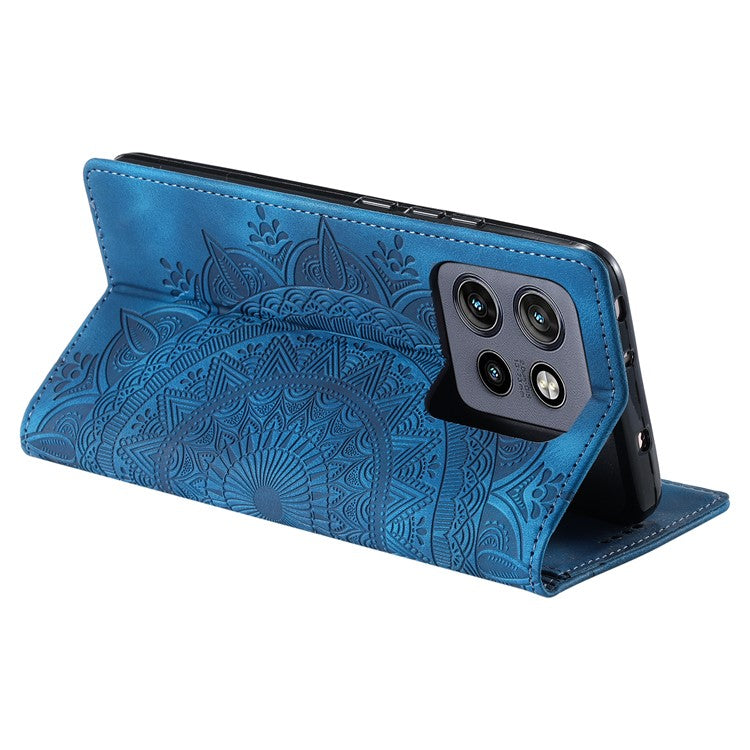 Style 010 For Motorola Edge 50 Neo 5G / Moto S50 5G / Thinkphone 25 5G Case Mandala Pattern Magnetic Closing Leather Phone Cover - Blue
