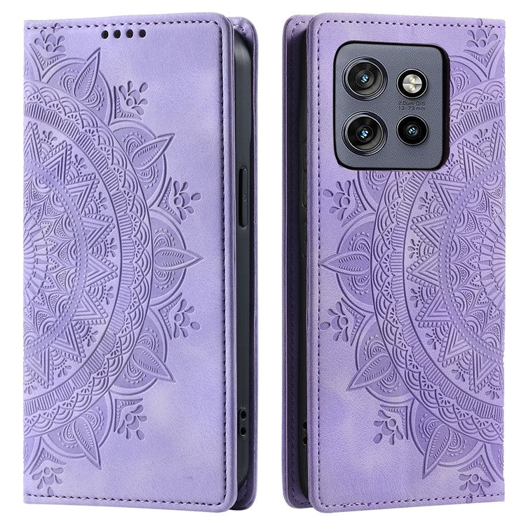 Style 010 For Motorola Edge 50 Neo 5G / Moto S50 5G / Thinkphone 25 5G Case Mandala Pattern Magnetic Closing Leather Phone Cover - Purple