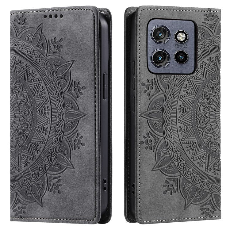Style 010 For Motorola Edge 50 Neo 5G / Moto S50 5G / Thinkphone 25 5G Case Mandala Pattern Magnetic Closing Leather Phone Cover - Grey