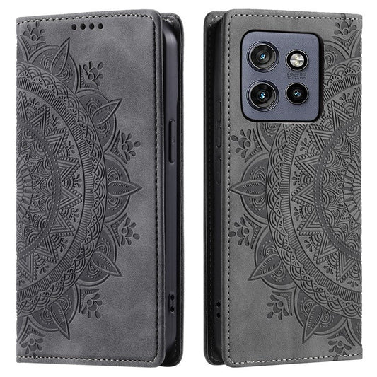 Style 010 For Motorola Edge 50 Neo 5G / Moto S50 5G / Thinkphone 25 5G Case Mandala Pattern Magnetic Closing Leather Phone Cover - Grey