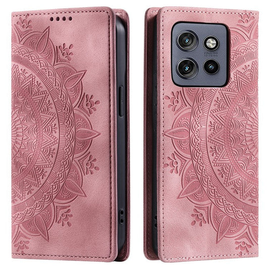 Style 010 For Motorola Edge 50 Neo 5G / Moto S50 5G / Thinkphone 25 5G Case Mandala Pattern Magnetic Closing Leather Phone Cover - Rose Gold