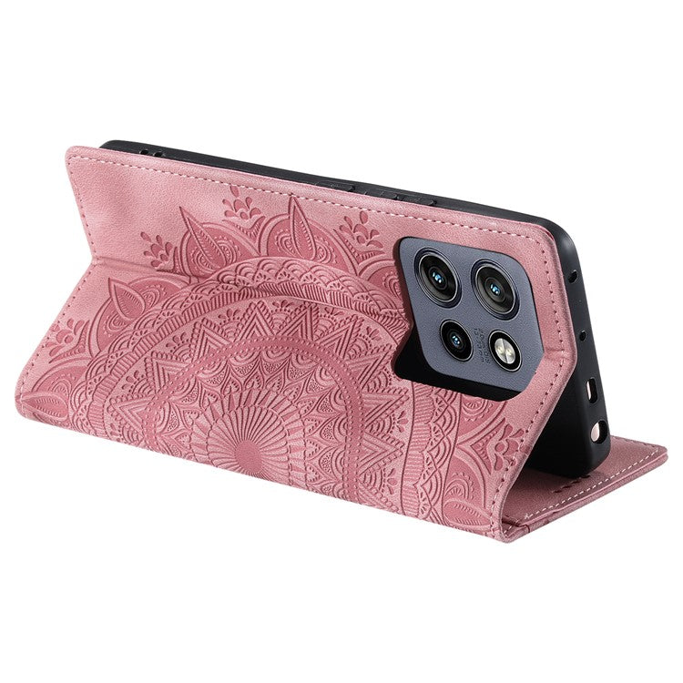 Style 010 For Motorola Edge 50 Neo 5G / Moto S50 5G / Thinkphone 25 5G Case Mandala Pattern Magnetic Closing Leather Phone Cover - Rose Gold