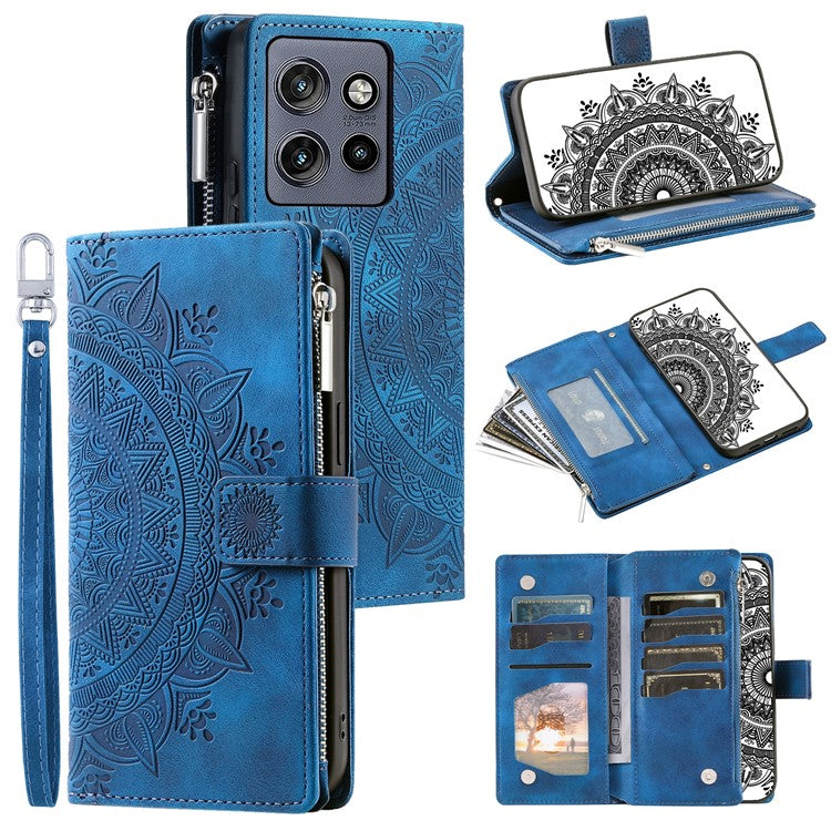 Style 006 For Motorola Edge 50 Neo 5G / Moto S50 5G / Thinkphone 25 5G Wallet Case PU Leather Phone Cover Mandala Flower Pattern - Blue