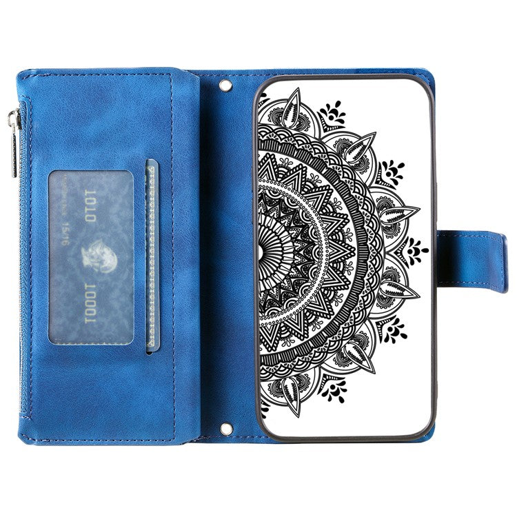 Style 006 For Motorola Edge 50 Neo 5G / Moto S50 5G / Thinkphone 25 5G Wallet Case PU Leather Phone Cover Mandala Flower Pattern - Blue