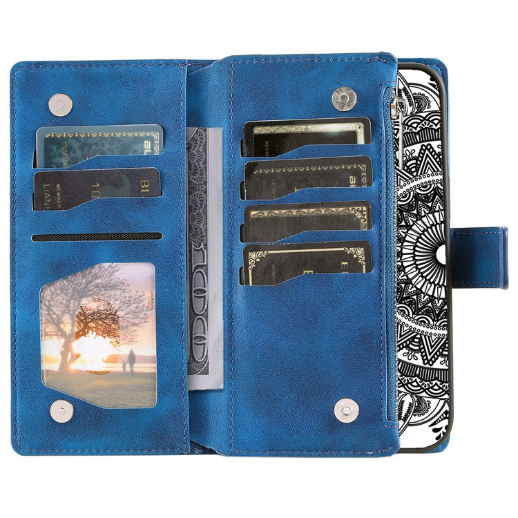 Style 006 For Motorola Edge 50 Neo 5G / Moto S50 5G / Thinkphone 25 5G Wallet Case PU Leather Phone Cover Mandala Flower Pattern - Blue