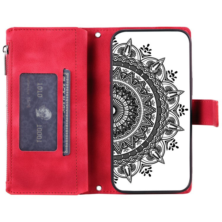 Style 006 For Motorola Edge 50 Neo 5G / Moto S50 5G / Thinkphone 25 5G Wallet Case PU Leather Phone Cover Mandala Flower Pattern - Red
