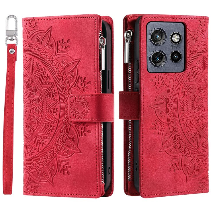 Style 006 For Motorola Edge 50 Neo 5G / Moto S50 5G / Thinkphone 25 5G Wallet Case PU Leather Phone Cover Mandala Flower Pattern - Red