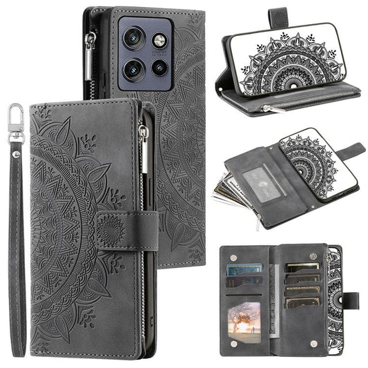 Style 006 For Motorola Edge 50 Neo 5G / Moto S50 5G / Thinkphone 25 5G Wallet Case PU Leather Phone Cover Mandala Flower Pattern - Grey