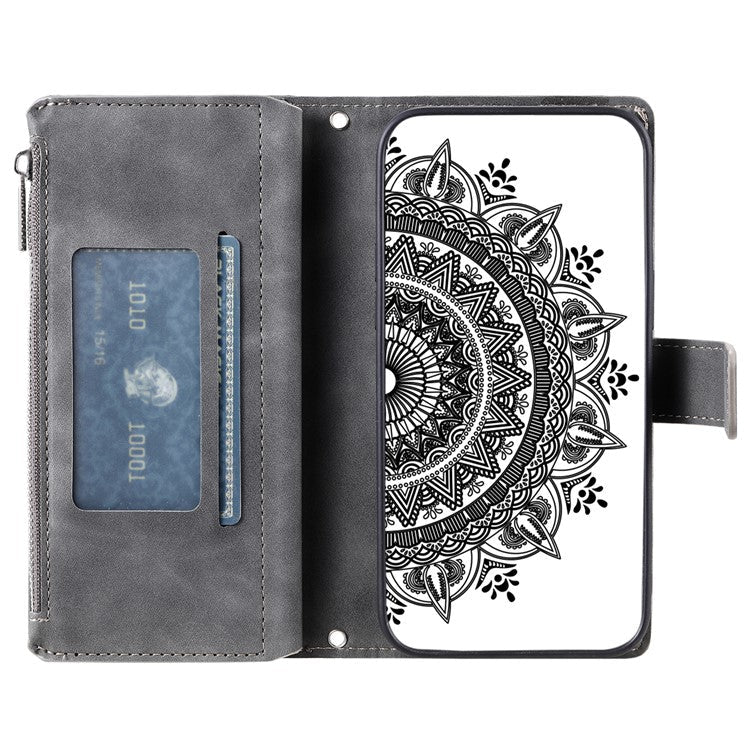 Style 006 For Motorola Edge 50 Neo 5G / Moto S50 5G / Thinkphone 25 5G Wallet Case PU Leather Phone Cover Mandala Flower Pattern - Grey