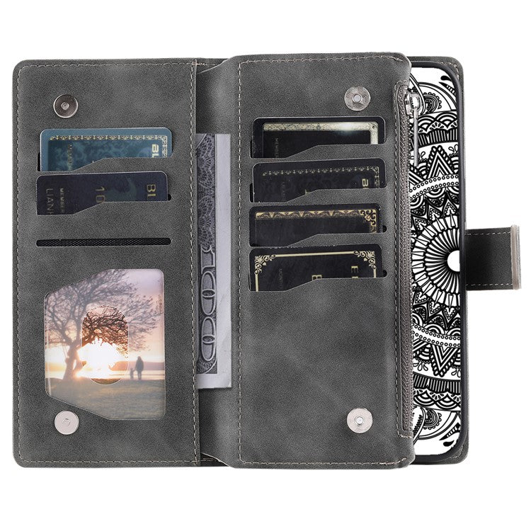 Style 006 For Motorola Edge 50 Neo 5G / Moto S50 5G / Thinkphone 25 5G Wallet Case PU Leather Phone Cover Mandala Flower Pattern - Grey