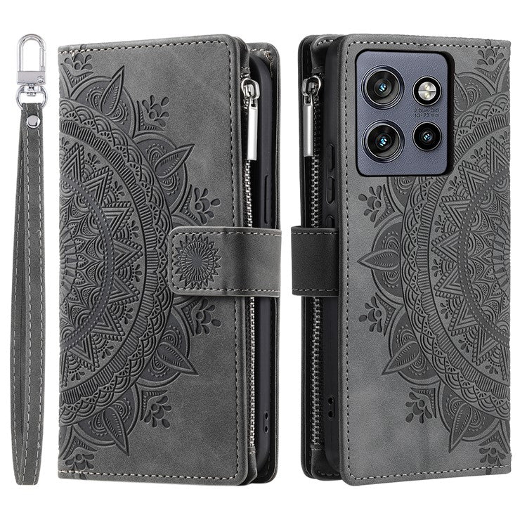 Style 006 For Motorola Edge 50 Neo 5G / Moto S50 5G / Thinkphone 25 5G Wallet Case PU Leather Phone Cover Mandala Flower Pattern - Grey