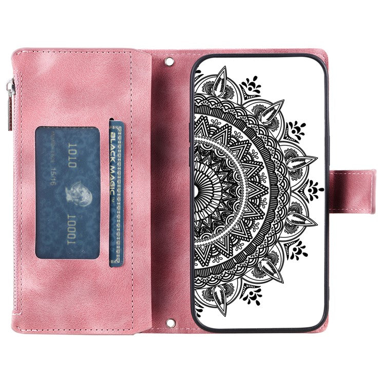 Style 006 For Motorola Edge 50 Neo 5G / Moto S50 5G / Thinkphone 25 5G Wallet Case PU Leather Phone Cover Mandala Flower Pattern - Rose Gold