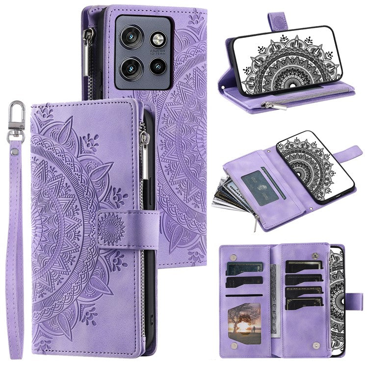 Style 006 For Motorola Edge 50 Neo 5G / Moto S50 5G / Thinkphone 25 5G Wallet Case PU Leather Phone Cover Mandala Flower Pattern - Purple