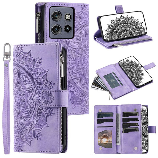 Style 006 For Motorola Edge 50 Neo 5G / Moto S50 5G / Thinkphone 25 5G Wallet Case PU Leather Phone Cover Mandala Flower Pattern - Purple